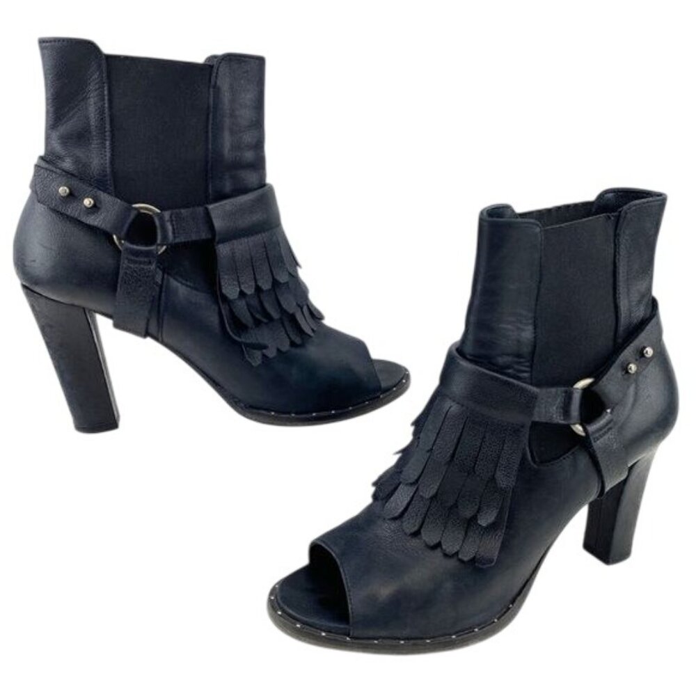 Freda Salvador Black Leather Fringe Chelsea Boot Size 8